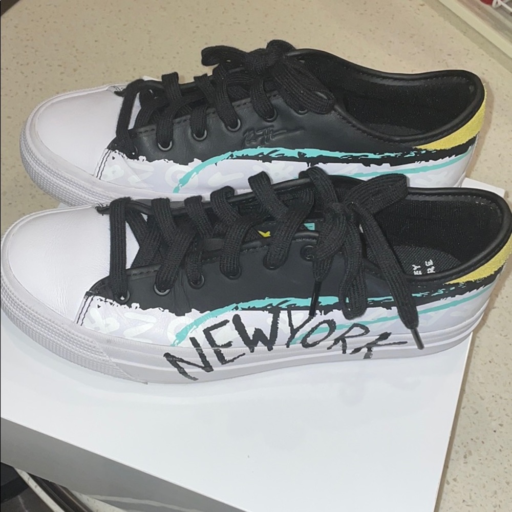 Puma Black White Sneakers with Teal and Yellow Accents